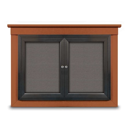 United Visual Products 60"x36" 2-Door Enclosed Letterboard, Blue Felt/Walnut UV2625O-WALNUT-BLUE
